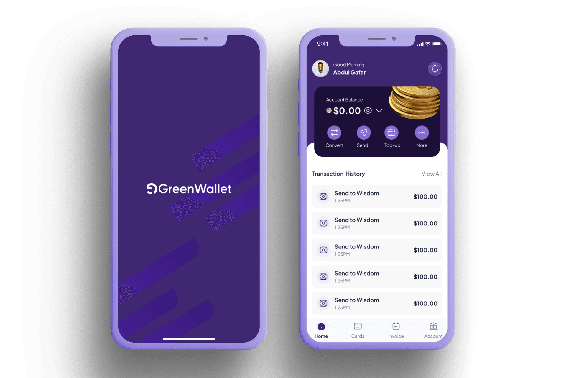 GreenWallet App Mockup